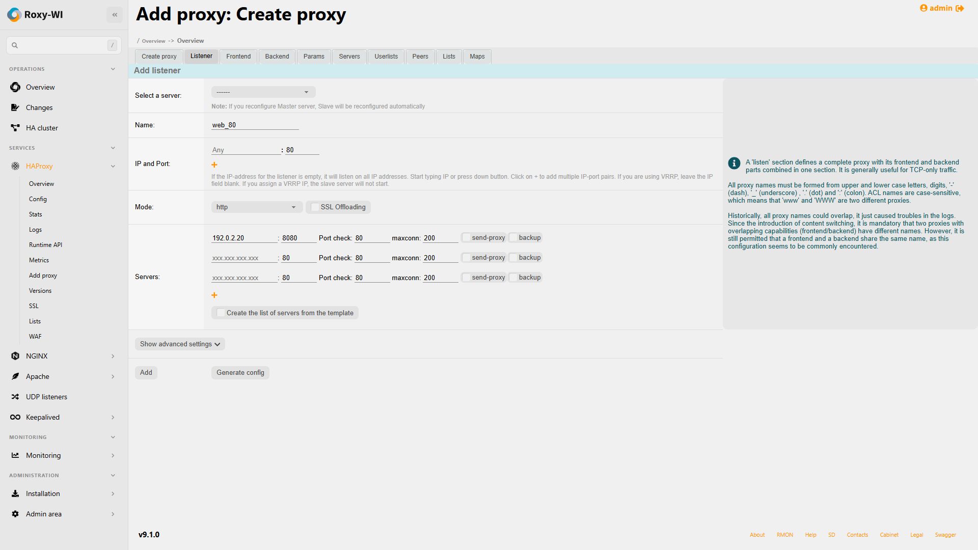 HAProxy listener configuration